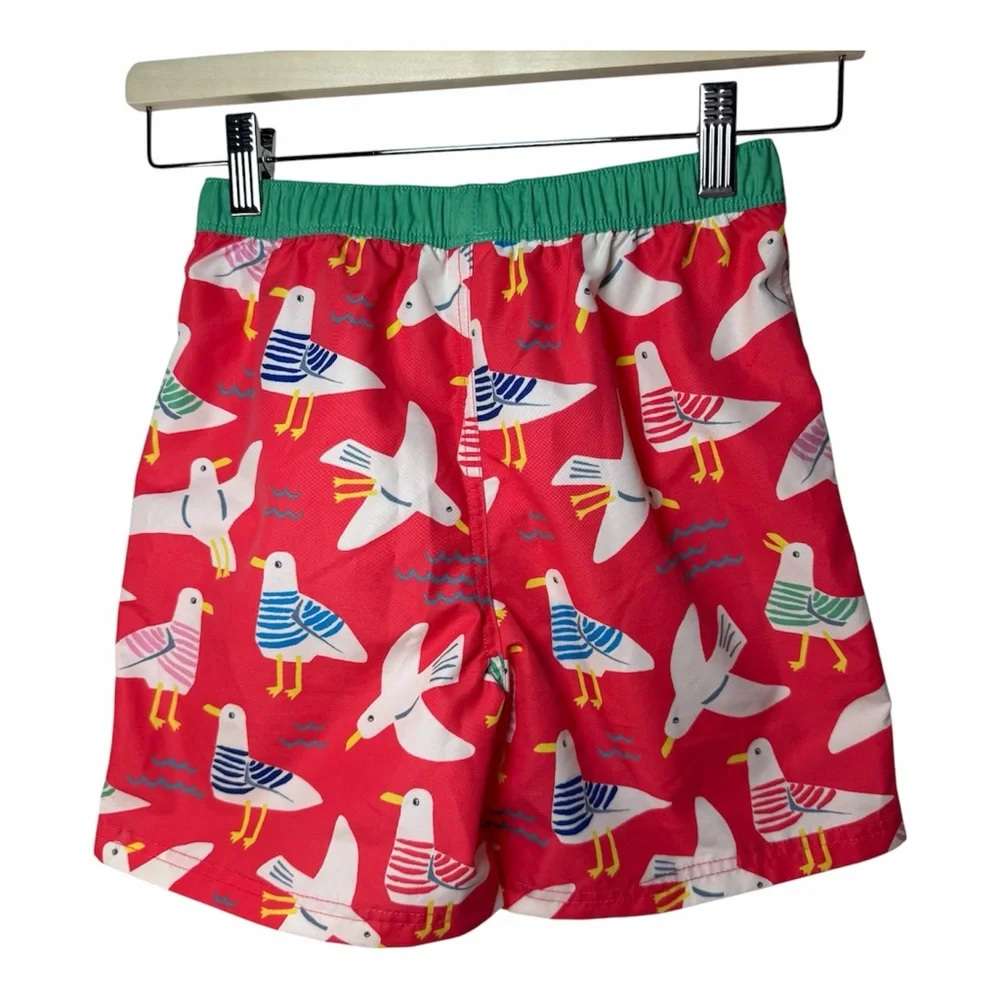 Mini Boden Boys Red Seagull Print Swim Shorts Trunks 8-9Y Beach Swimming Summer